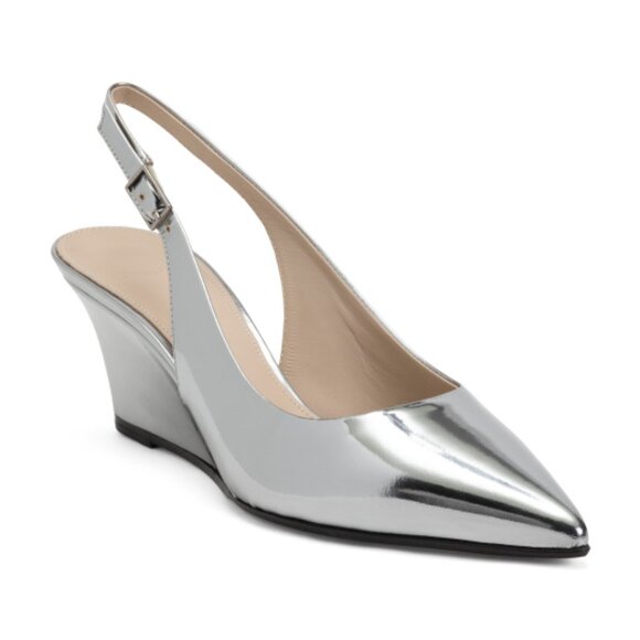 THEORY Made In Italy Leather Sling Back Wedge Heels - Picture 1 of 3